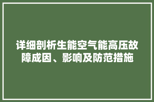 详细剖析生能空气能高压故障成因、影响及防范措施 厨房维修