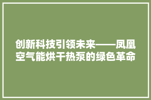 创新科技引领未来——凤凰空气能烘干热泵的绿色革命