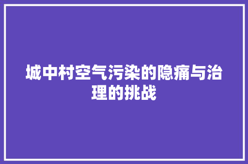 城中村空气污染的隐痛与治理的挑战