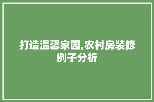 打造温馨家园,农村房装修例子分析 打造温馨家园,农村房装修例子分析 厨房维修
