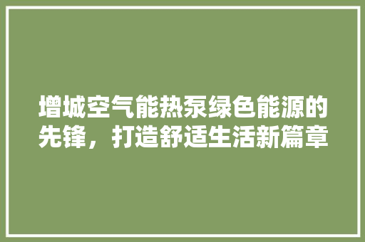 增城空气能热泵绿色能源的先锋，打造舒适生活新篇章 家电维修