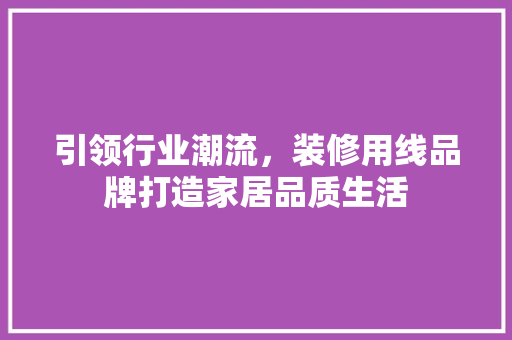 引领行业潮流，装修用线品牌打造家居品质生活 引领行业潮流，装修用线品牌打造家居品质生活 综合便民