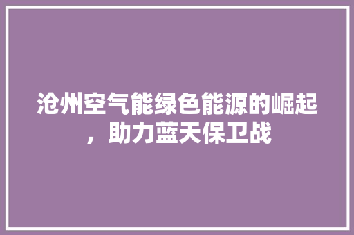 沧州空气能绿色能源的崛起，助力蓝天保卫战 厨房维修
