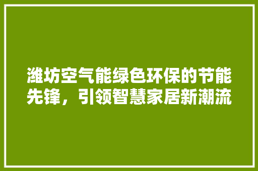 潍坊空气能绿色环保的节能先锋，引领智慧家居新潮流 汽车维修