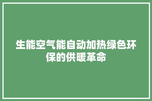 生能空气能自动加热绿色环保的供暖革命