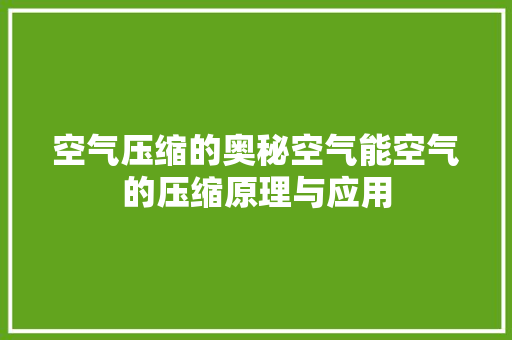 空气压缩的奥秘空气能空气的压缩原理与应用 墙体维修