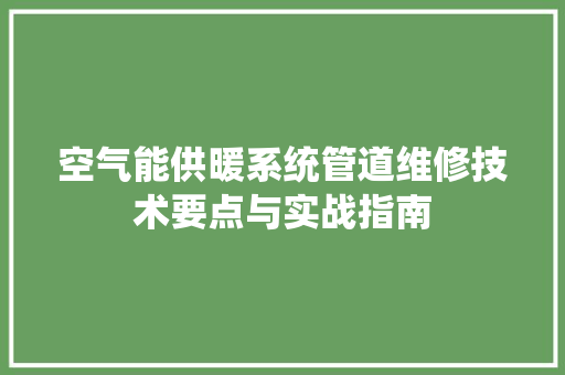 空气能供暖系统管道维修技术要点与实战指南 家电维修