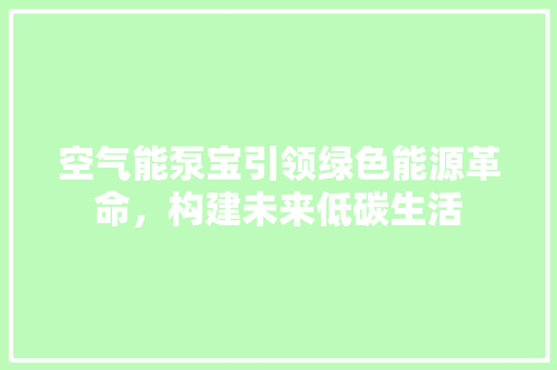 空气能泵宝引领绿色能源革命，构建未来低碳生活
