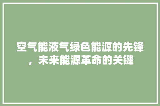 空气能液气绿色能源的先锋，未来能源革命的关键