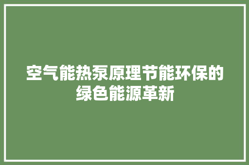 空气能热泵原理节能环保的绿色能源革新 家电维修
