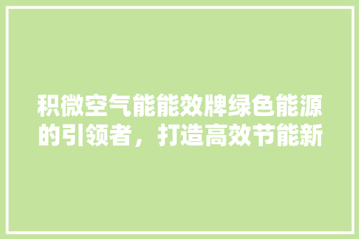 积微空气能能效牌绿色能源的引领者，打造高效节能新生活
