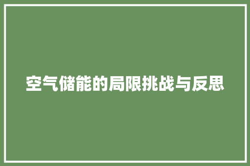 空气储能的局限挑战与反思 汽车维修