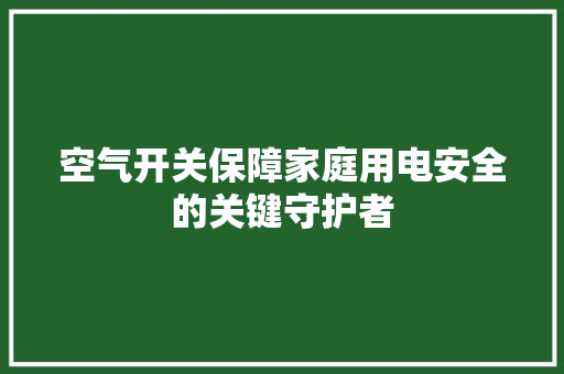 空气开关保障家庭用电安全的关键守护者