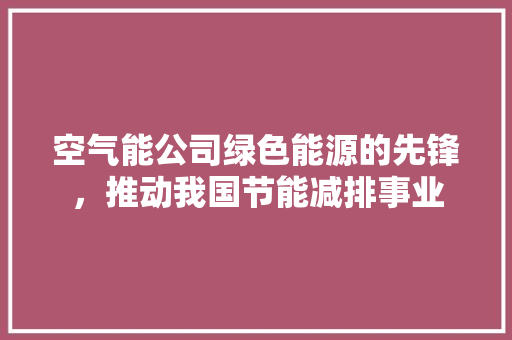 空气能公司绿色能源的先锋，推动我国节能减排事业