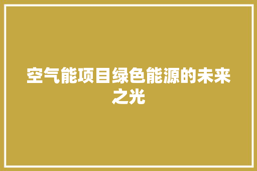 空气能项目绿色能源的未来之光
