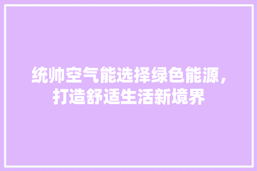 统帅空气能选择绿色能源，打造舒适生活新境界