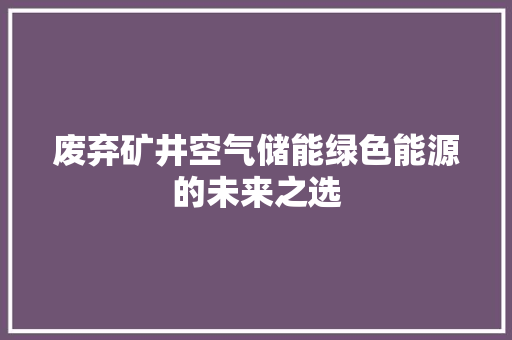 废弃矿井空气储能绿色能源的未来之选