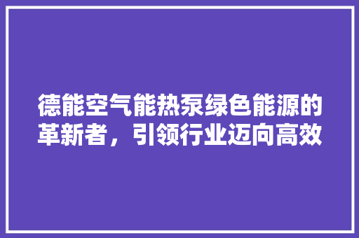 德能空气能热泵绿色能源的革新者，引领行业迈向高效节能新时代