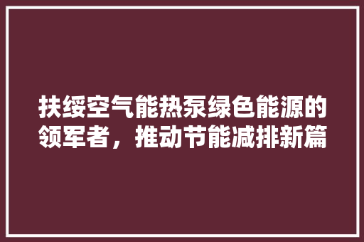 扶绥空气能热泵绿色能源的领军者，推动节能减排新篇章