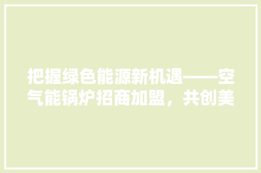 把握绿色能源新机遇——空气能锅炉招商加盟，共创美好未来
