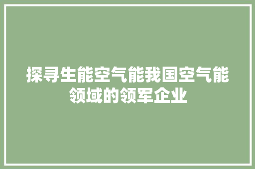 探寻生能空气能我国空气能领域的领军企业