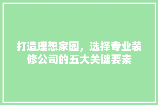 打造理想家园，选择专业装修公司的五大关键要素 打造理想家园，选择专业装修公司的五大关键要素 家电维修