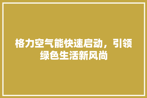 格力空气能快速启动，引领绿色生活新风尚