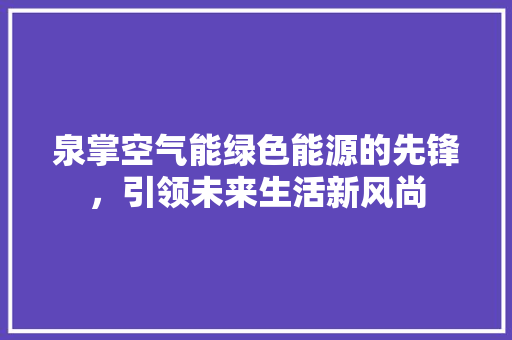 泉掌空气能绿色能源的先锋，引领未来生活新风尚
