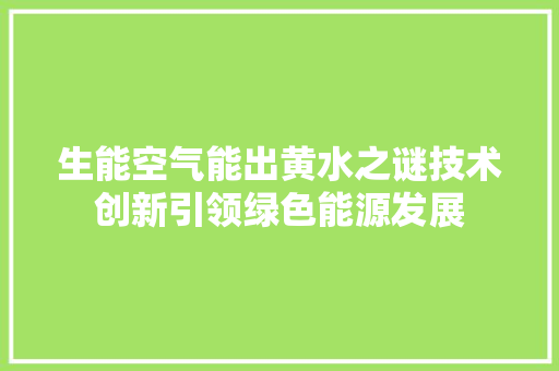 生能空气能出黄水之谜技术创新引领绿色能源发展