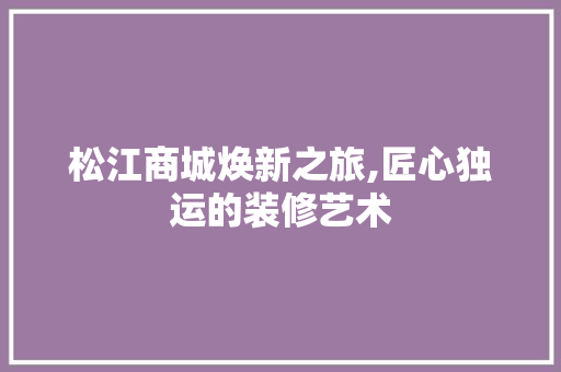 松江商城焕新之旅,匠心独运的装修艺术 松江商城焕新之旅,匠心独运的装修艺术 汽车维修