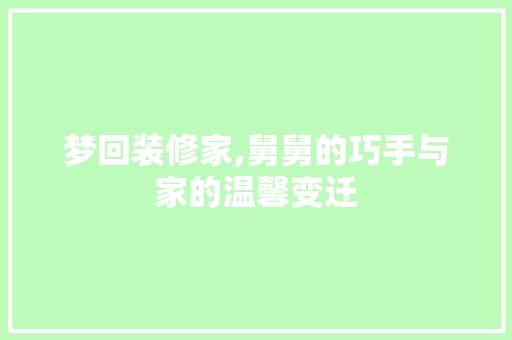 梦回装修家,舅舅的巧手与家的温馨变迁 梦回装修家,舅舅的巧手与家的温馨变迁 综合便民