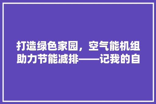 打造绿色家园，空气能机组助力节能减排——记我的自组空气能机组之旅 汽车维修
