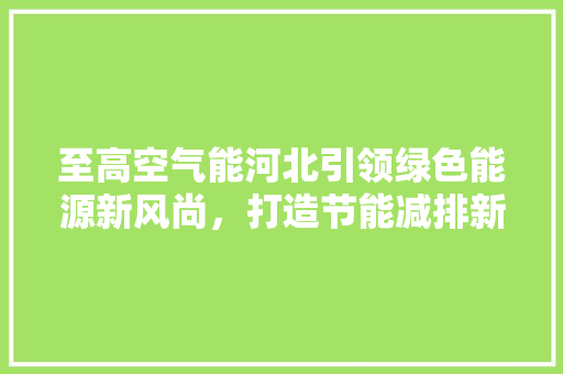 至高空气能河北引领绿色能源新风尚，打造节能减排新标杆
