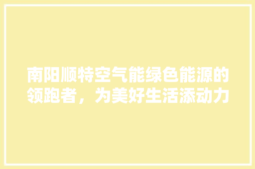 南阳顺特空气能绿色能源的领跑者，为美好生活添动力 汽车维修