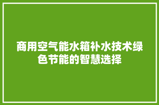 商用空气能水箱补水技术绿色节能的智慧选择 厨房维修
