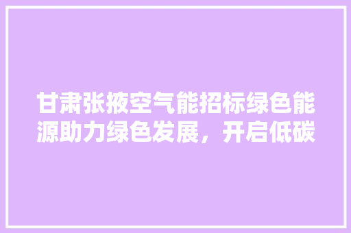 甘肃张掖空气能招标绿色能源助力绿色发展，开启低碳生活新篇章 汽车维修
