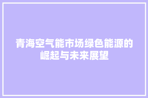 青海空气能市场绿色能源的崛起与未来展望
