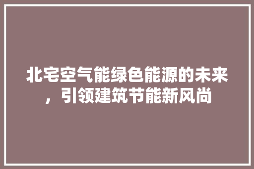 北宅空气能绿色能源的未来，引领建筑节能新风尚
