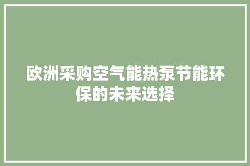 欧洲采购空气能热泵节能环保的未来选择 家电维修