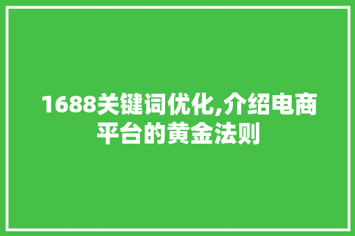 1688关键词优化,介绍电商平台的黄金法则