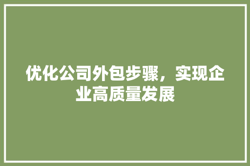优化公司外包步骤，实现企业高质量发展