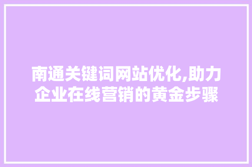 南通关键词网站优化,助力企业在线营销的黄金步骤