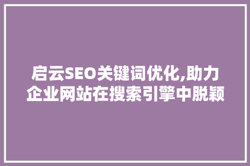 启云SEO关键词优化,助力企业网站在搜索引擎中脱颖而出