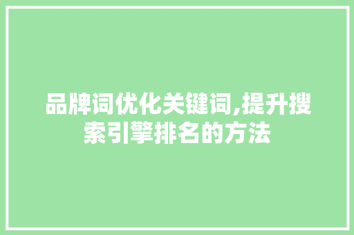 品牌词优化关键词,提升搜索引擎排名的方法