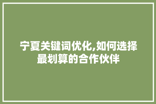 宁夏关键词优化,如何选择最划算的合作伙伴