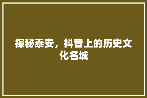 探秘泰安，抖音上的历史文化名城 家电维修