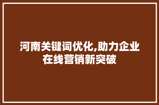 河南关键词优化,助力企业在线营销新突破