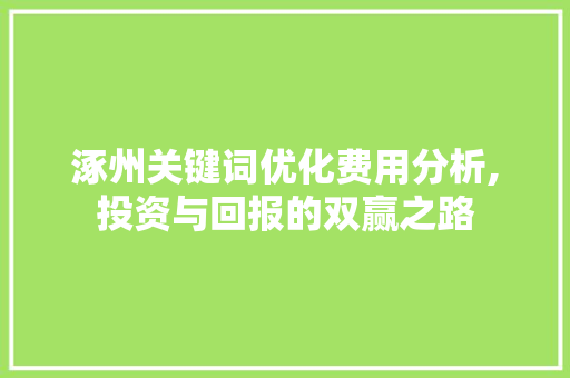 涿州关键词优化费用分析,投资与回报的双赢之路