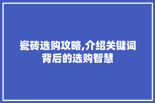 瓷砖选购攻略,介绍关键词背后的选购智慧