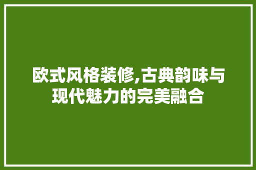 欧式风格装修,古典韵味与现代魅力的完美融合 欧式风格装修,古典韵味与现代魅力的完美融合 家电维修